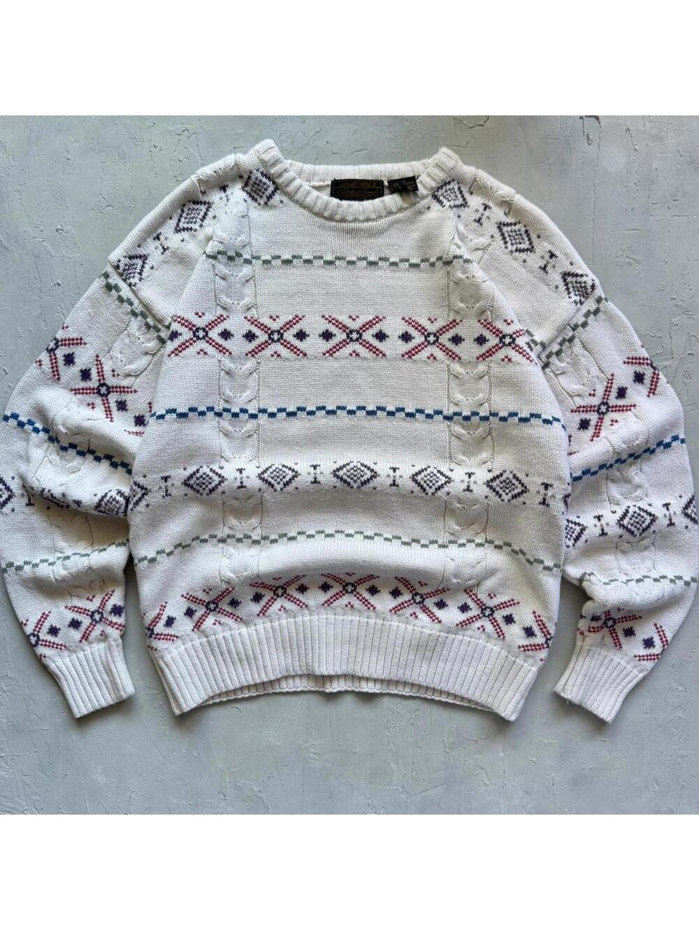 Vintage 1990s Eddie Bauer Striped Heavy Knit Grandpa Sweater